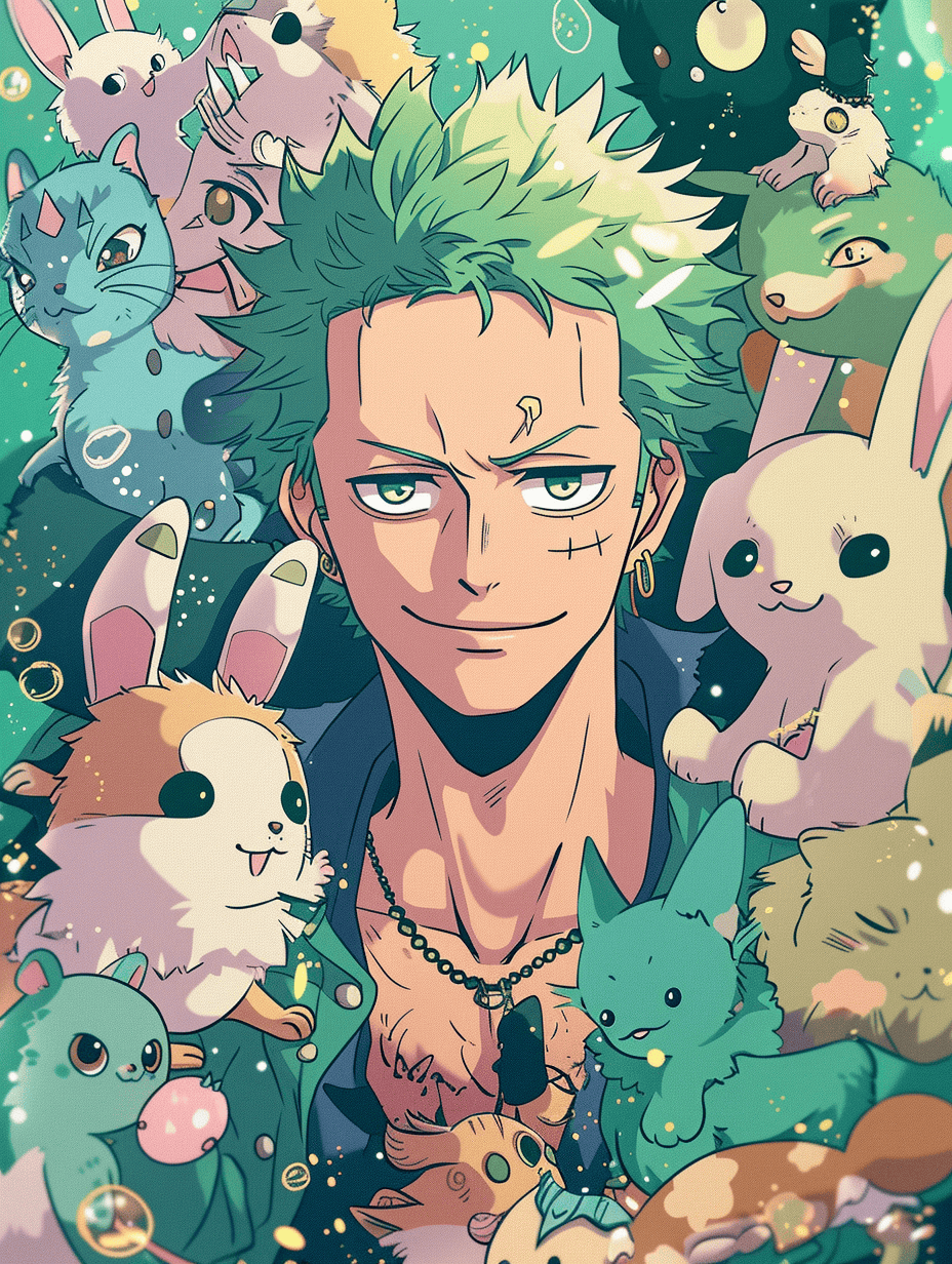 sharad6383 Zoro from One Piece in kawaii style surrounded by  783f9071 2e7f 4bd7 96a8 4903f78a1576 2