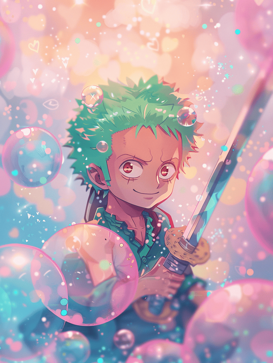 sharad6383 Zoro in a chibi style surrounded by pink heart bub 86dadcba d3f1 40ba be15 63fd6c32663b 2